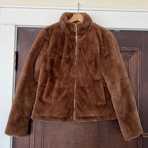 Zara Brown Faux Fur High Collar Bomber Jacket